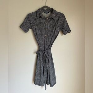 Lands End womens Black/Wht Print Polyester Quick Dry Belted Dress Size 0 XXS P